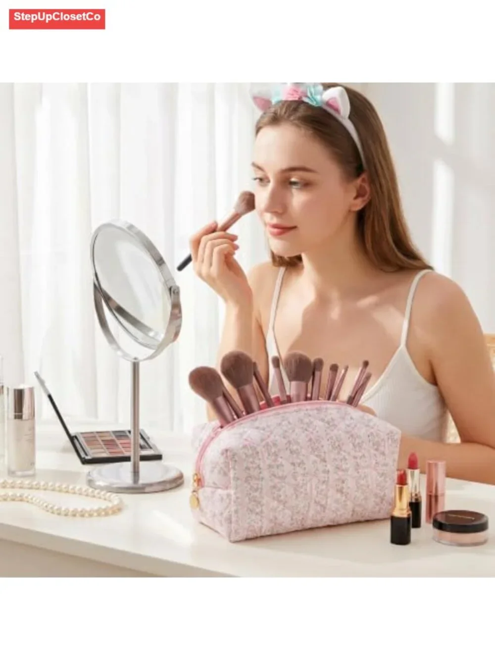 Floral Quilted Cotton Makeup Bag Cosmetic Pouch Travel Toiletry Organizer Women